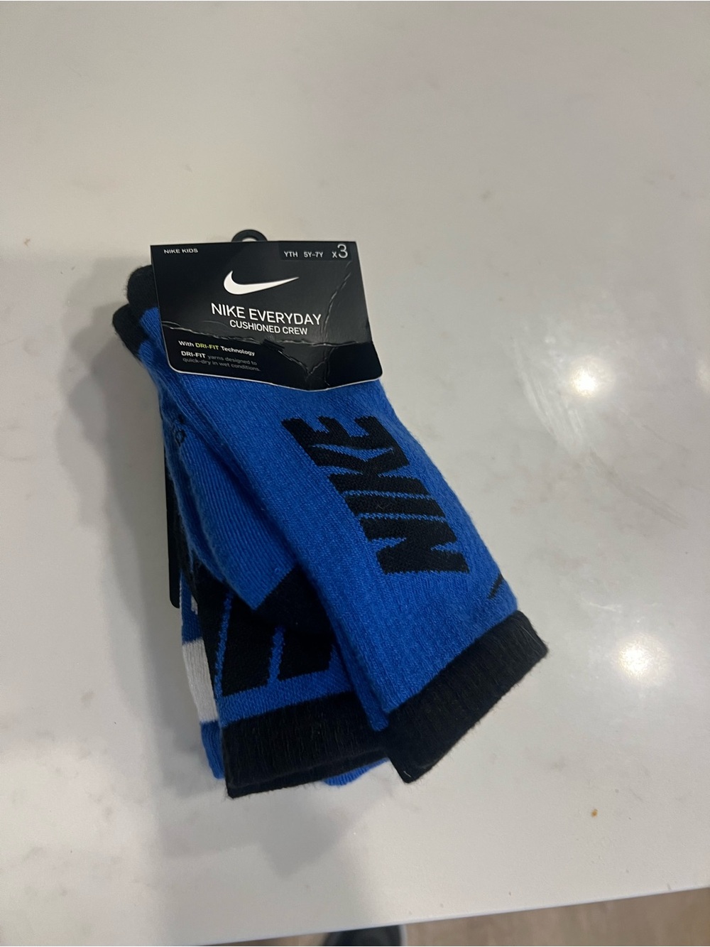 Nike Cushioned Crew Athletic Socks - Blue & Black (3-Pack)